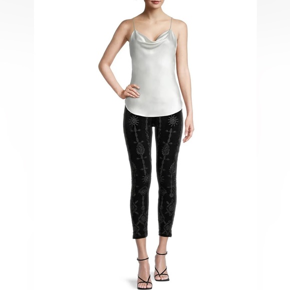 Johnny Was Althea Stretch Tonal Embroidered Velvet Legging Black XS - Picture 2 of 16